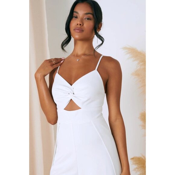 Lulus Instinctively Iconic Twist-Front Flyaway Wide Leg Jumpsuit Bridal Romper - Picture 3 of 5